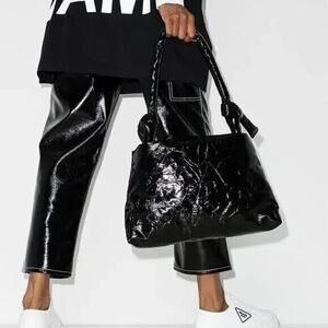 KASSL Editions Bag Lady Leather Lacquer Black Knotted Handle